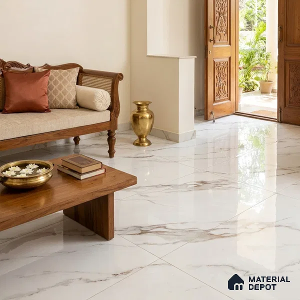 TL 11537 Carrara Monet Endless 6 ft x 4 ft Glossy Vitrified Tile - 15 mm | Adhesive and Spacers Must be Used During Installation