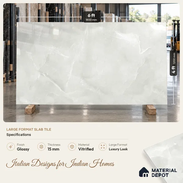 TL 11538 Onyx Gris Endless 6 ft x 4 ft Glossy Vitrified Tile - 15 mm | Adhesive and Spacers Must be Used During Installation