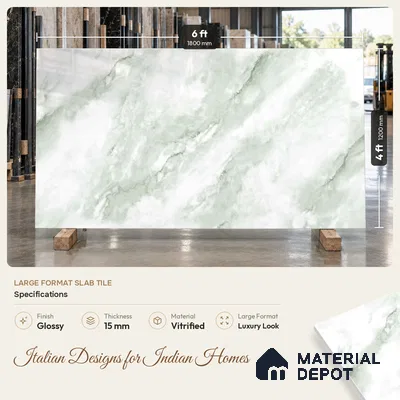 Endless Onyx Floor Tile TL 11540 Green 6 ft x 4 ft Glossy Finish Vitrified Tile - 15 mm | Suitable For Living Room, Bedroom, Bathroom | Adhesive and Spacers Must be Used During Installation