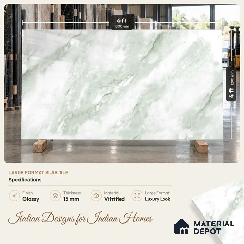 TL 11540 Onyx Verde Endless 6 ft x 4 ft Glossy Vitrified Tile - 15 mm | Adhesive and Spacers Must be Used During Installation