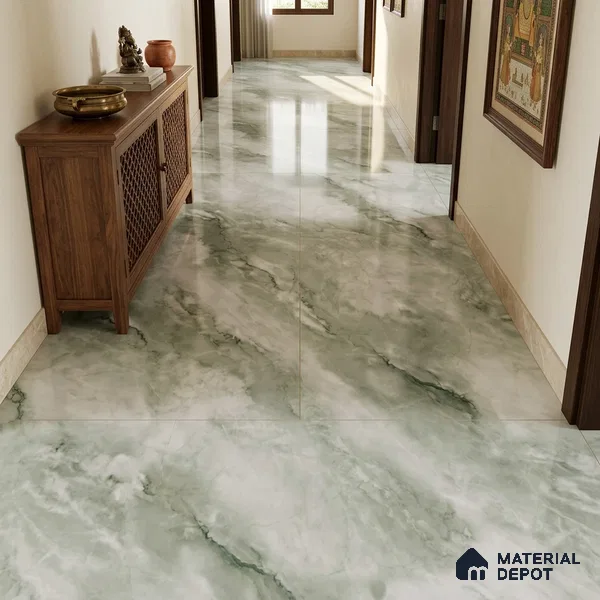 Endless Onyx Floor Tile TL 11540 Green 6 ft x 4 ft Glossy Finish Vitrified Tile - 15 mm | Suitable For Living Room, Bedroom, Bathroom | Adhesive and Spacers Must be Used During Installation