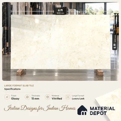 TL 11541 Toledo Crema Endless 6 ft x 4 ft Glossy Vitrified Tile - 15 mm | Adhesive and Spacers Must be Used During Installation