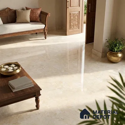 TL 11541 Toledo Crema Endless 6 ft x 4 ft Glossy Vitrified Tile - 15 mm | Adhesive and Spacers Must be Used During Installation