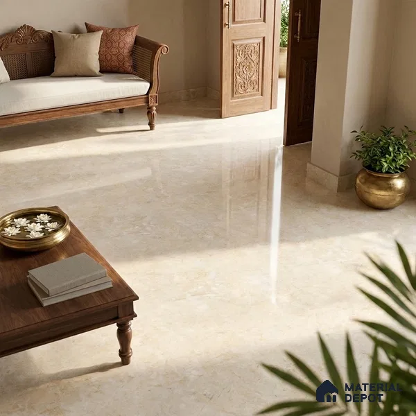 TL 11541 Toledo Crema Endless 6 ft x 4 ft Glossy Vitrified Tile - 15 mm | Adhesive and Spacers Must be Used During Installation
