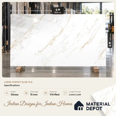 TL 11542 Verona Gold Endless 6 ft x 4 ft Glossy Vitrified Tile - 15 mm | Adhesive and Spacers Must be Used During Installation
