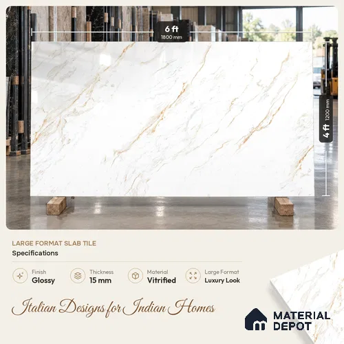 TL 11542 Verona Gold Endless 6 ft x 4 ft Glossy Vitrified Tile - 15 mm | Adhesive and Spacers Must be Used During Installation