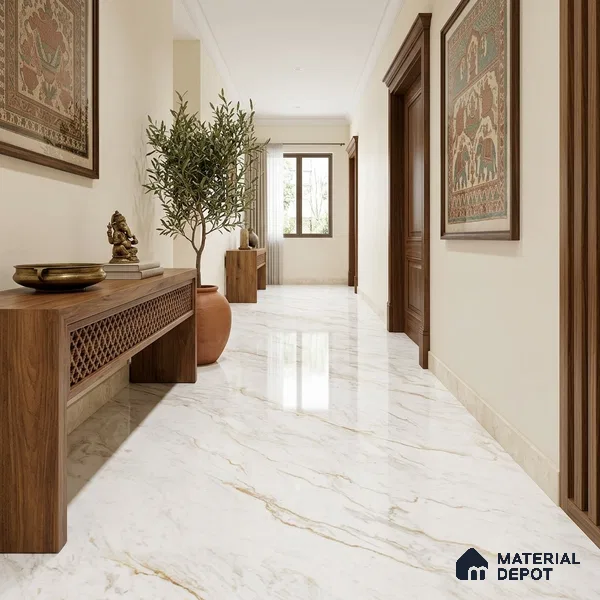 TL 11542 Verona Gold Endless 6 ft x 4 ft Glossy Vitrified Tile - 15 mm | Adhesive and Spacers Must be Used During Installation