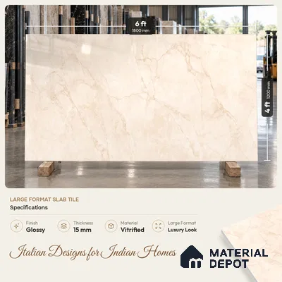 TL 11543 Vintage Crema Endless 6 ft x 4 ft Glossy Vitrified Tile - 15 mm | Adhesive and Spacers Must be Used During Installation
