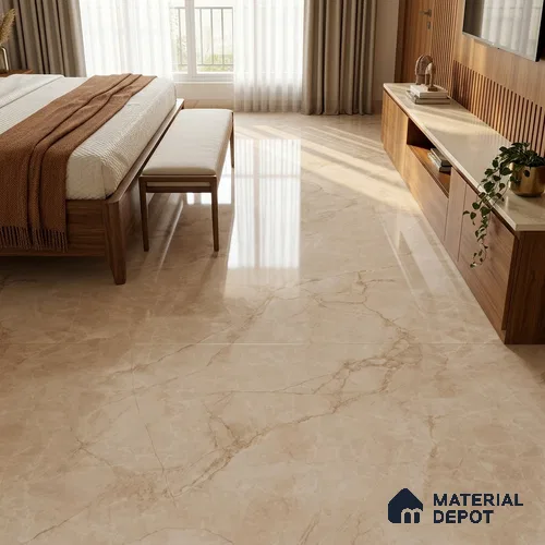 TL 11543 Vintage Crema Endless 6 ft x 4 ft Glossy Vitrified Tile - 15 mm | Adhesive and Spacers Must be Used During Installation