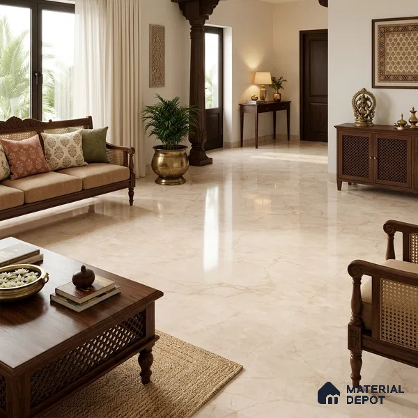 TL 11543 Vintage Crema Endless 6 ft x 4 ft Glossy Vitrified Tile - 15 mm | Adhesive and Spacers Must be Used During Installation