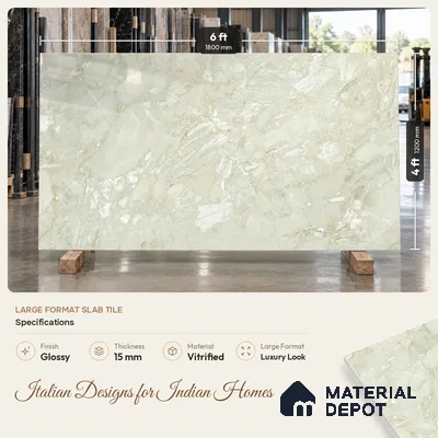 TL 11544 Victoria Verde Endless 6 ft x 4 ft Glossy Vitrified Tile - 15 mm | Adhesive and Spacers Must be Used During Installation
