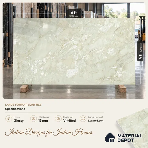 TL 11544 Victoria Verde Endless 6 ft x 4 ft Glossy Vitrified Tile - 15 mm | Adhesive and Spacers Must be Used During Installation