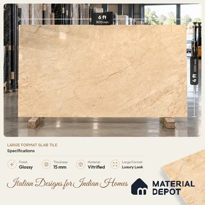 TL 11545 Denever Beige Endless 6 ft x 4 ft Glossy Vitrified Tile - 15 mm | Adhesive and Spacers Must be Used During Installation