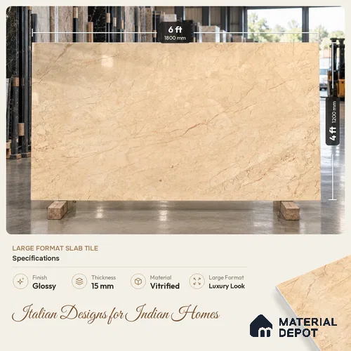 TL 11545 Denever Beige Endless 6 ft x 4 ft Glossy Vitrified Tile - 15 mm | Adhesive and Spacers Must be Used During Installation