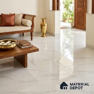 TL 11547 Pullman White Endless 6 ft x 4 ft Glossy Vitrified Tile - 15 mm | Adhesive and Spacers Must be Used During Installation