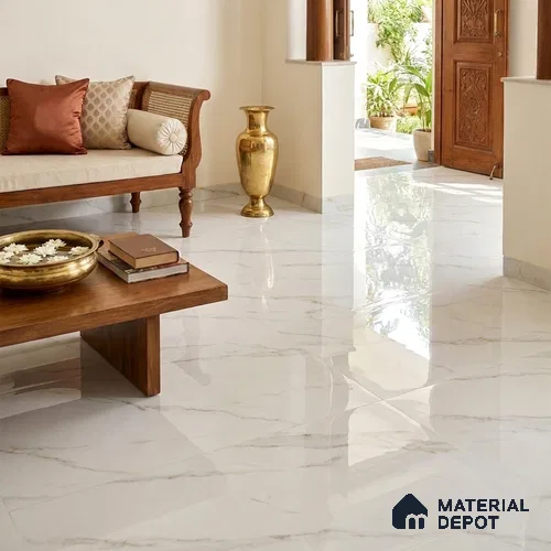 TL 11547 Pullman White Endless 6 ft x 4 ft Glossy Vitrified Tile - 15 mm | Adhesive and Spacers Must be Used During Installation