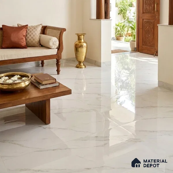TL 11547 Pullman White Endless 6 ft x 4 ft Glossy Vitrified Tile - 15 mm | Adhesive and Spacers Must be Used During Installation