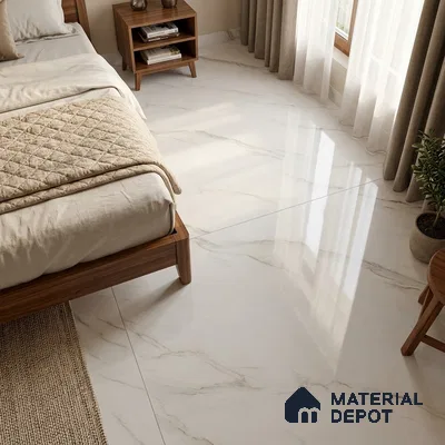 TL 11547 Pullman White Endless 6 ft x 4 ft Glossy Vitrified Tile - 15 mm | Adhesive and Spacers Must be Used During Installation