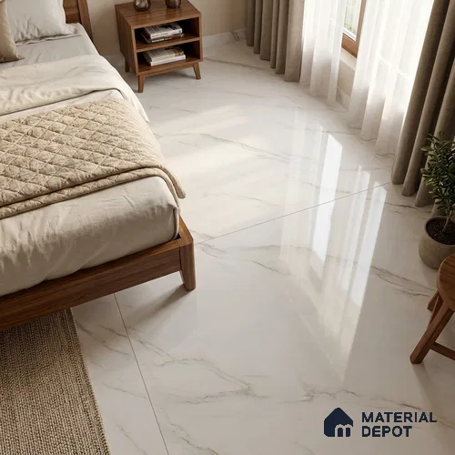 TL 11547 Pullman White Endless 6 ft x 4 ft Glossy Vitrified Tile - 15 mm | Adhesive and Spacers Must be Used During Installation