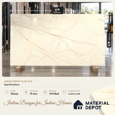 TL 11548 Oregon Crema Endless 6 ft x 4 ft Glossy Vitrified Tile - 15 mm | Adhesive and Spacers Must be Used During Installation