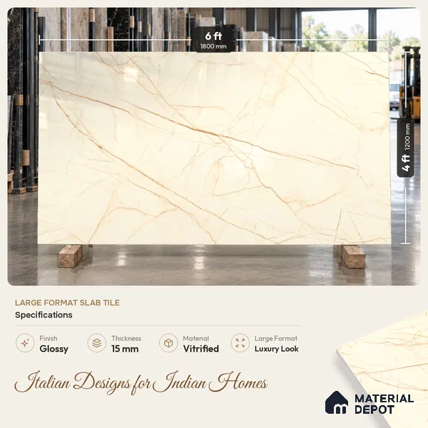 TL 11548 Oregon Crema Endless 6 ft x 4 ft Glossy Vitrified Tile - 15 mm | Adhesive and Spacers Must be Used During Installation