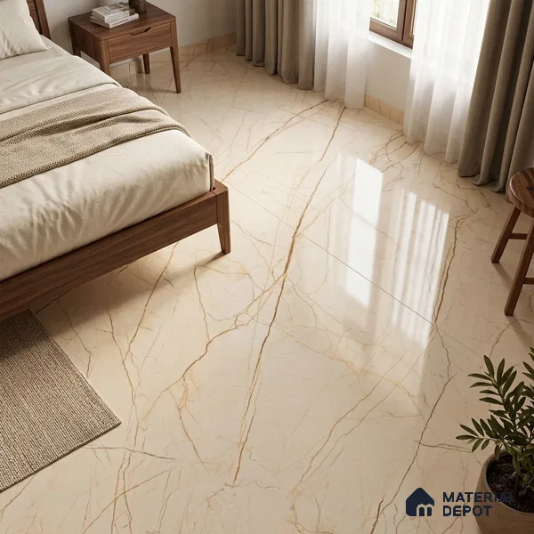 TL 11548 Oregon Crema Endless 6 ft x 4 ft Glossy Vitrified Tile - 15 mm | Adhesive and Spacers Must be Used During Installation