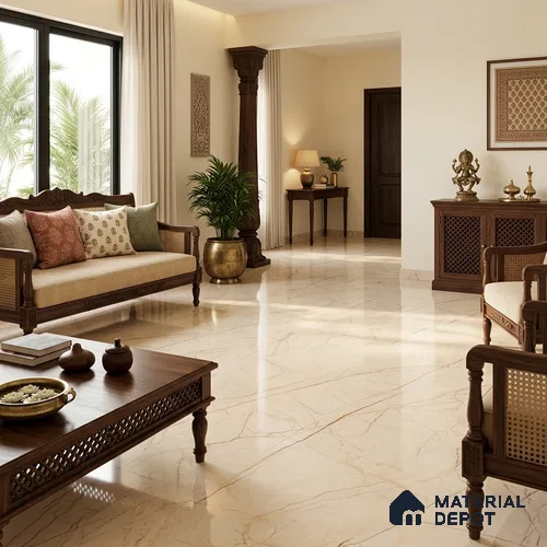 TL 11548 Oregon Crema Endless 6 ft x 4 ft Glossy Vitrified Tile - 15 mm | Adhesive and Spacers Must be Used During Installation