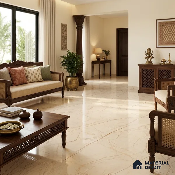 TL 11548 Oregon Crema Endless 6 ft x 4 ft Glossy Vitrified Tile - 15 mm | Adhesive and Spacers Must be Used During Installation