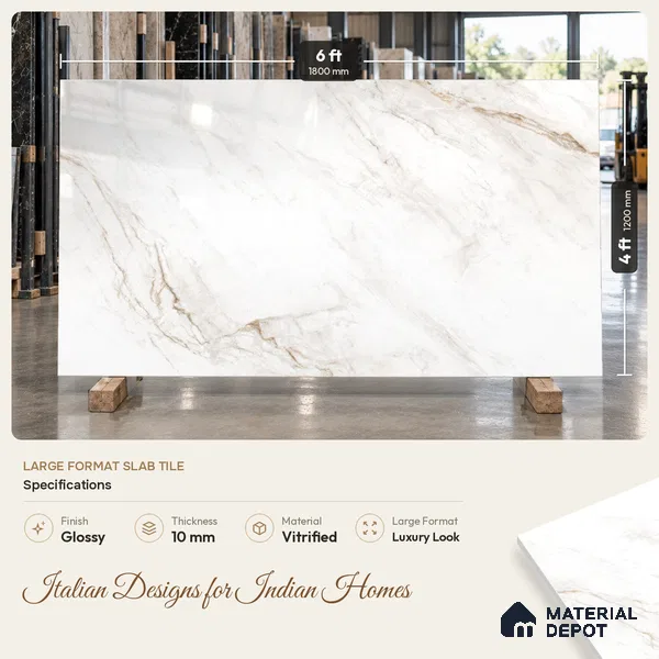 TL 11567 Endless Michel Angelo 6 ft x 4 ft Glossy Vitrified Tile - 10 mm | Adhesive and Spacers Must be Used During Installation