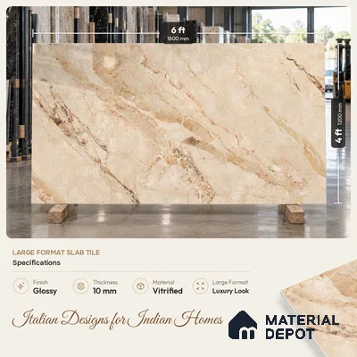 TL 11570 Endless Breccia Simless 6 ft x 4 ft Glossy Vitrified Tile - 10 mm | Adhesive and Spacers Must be Used During Installation