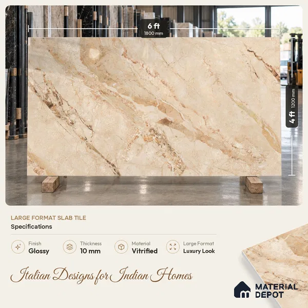 TL 11570 Endless Breccia Simless 6 ft x 4 ft Glossy Vitrified Tile - 10 mm | Adhesive and Spacers Must be Used During Installation