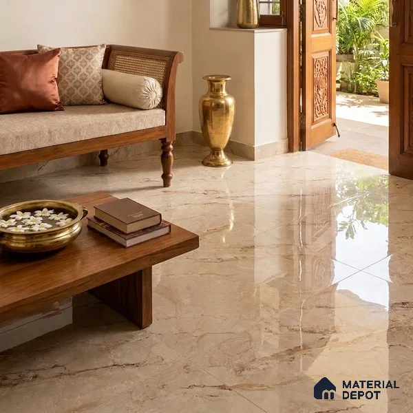 TL 11570 Endless Breccia Simless 6 ft x 4 ft Glossy Vitrified Tile - 10 mm | Adhesive and Spacers Must be Used During Installation