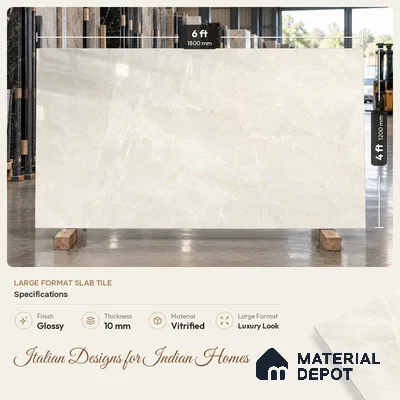 TL 11571 Victorian Light 6 ft x 4 ft Glossy Vitrified Tile - 10 mm | Adhesive and Spacers Must be Used During Installation