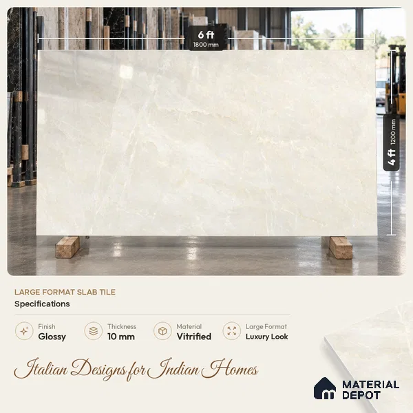 TL 11571 Victorian Light 6 ft x 4 ft Glossy Vitrified Tile - 10 mm | Adhesive and Spacers Must be Used During Installation