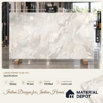 TL 11572 Endless Limer Grey 6 ft x 4 ft Glossy Vitrified Tile - 10 mm | Adhesive and Spacers Must be Used During Installation