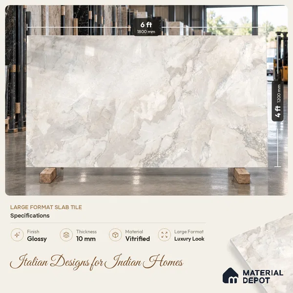 TL 11572 Endless Limer Grey 6 ft x 4 ft Glossy Vitrified Tile - 10 mm | Adhesive and Spacers Must be Used During Installation