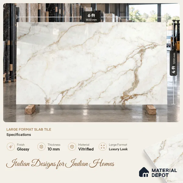 TL 11573 Endless Alfanso White 6 ft x 4 ft Glossy Vitrified Tile - 10 mm | Adhesive and Spacers Must be Used During Installation