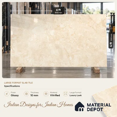 TL 11574 Sofita Beige 6 ft x 4 ft Glossy Vitrified Tile - 10 mm | Adhesive and Spacers Must be Used During Installation