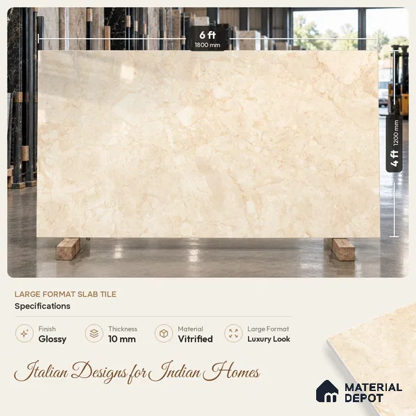 TL 11574 Sofita Beige 6 ft x 4 ft Glossy Vitrified Tile - 10 mm | Adhesive and Spacers Must be Used During Installation