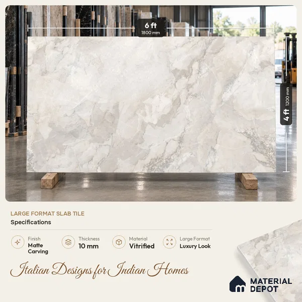 Marble Endless Wall & Floor Tile TL 11576 Grey 6 ft x 4 ft Matte Carving Finish Vitrified Tile - 10 mm | Suitable For Living Room, Bedroom, Dining Area, Kitchen | Adhesive and Spacers Must be Used During Installation