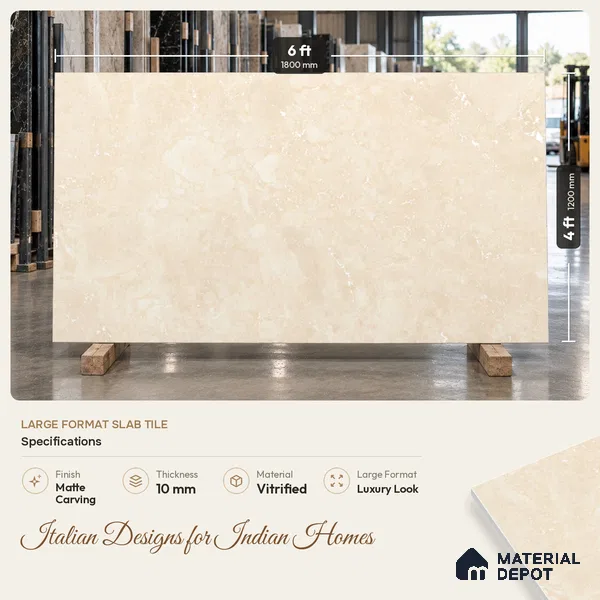 TL 11577 Sofita Beige 6 ft x 4 ft Carving Matte Finish Vitrified Tile - 10 mm | Adhesive and Spacers Must be Used During Installation