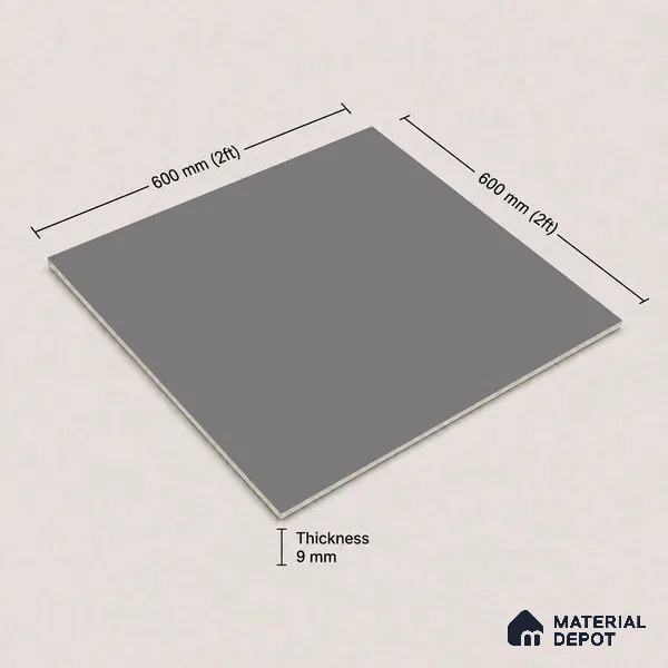 Plain Wall & Floor Tile TL 11640 Slate Drift | 2 ft x 2 ft Matte Finish Full Body Vitrified Tile - 9 mm | Suitable For Bathroom, Balcony, Courtyard