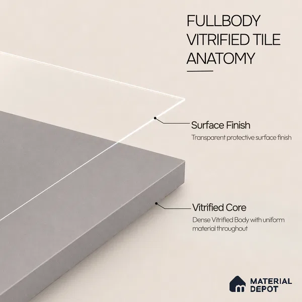 Plain Wall & Floor Tile TL 11640 Slate Drift | 2 ft x 2 ft Matte Finish Full Body Vitrified Tile - 9 mm | Suitable For Bathroom, Balcony, Courtyard