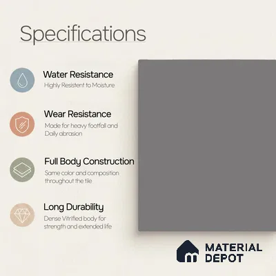 Plain Wall & Floor Tile TL 11640 Slate Drift | 2 ft x 2 ft Matte Finish Full Body Vitrified Tile - 9 mm | Suitable For Bathroom, Balcony, Courtyard