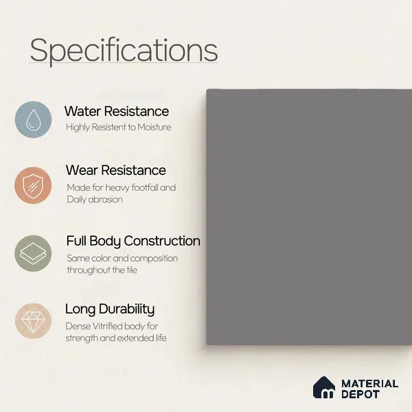 Plain Wall & Floor Tile TL 11640 Slate Drift | 2 ft x 2 ft Matte Finish Full Body Vitrified Tile - 9 mm | Suitable For Bathroom, Balcony, Courtyard