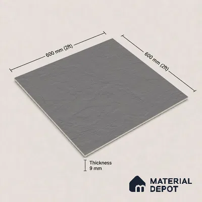 Plain Wall & Floor Tile TL 11640 B Slate Fjord | 2 ft x 2 ft Punch Matte Finish Full Body Vitrified Tile - 9 mm | Suitable For Bathroom, Balcony, Courtyard