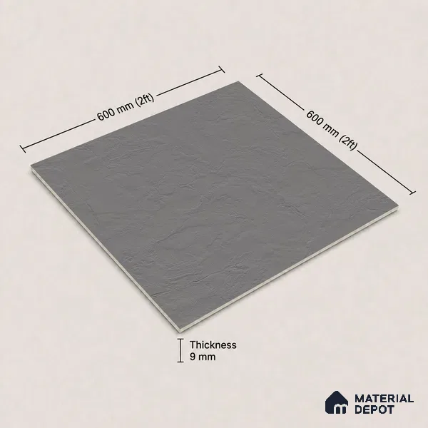 Plain Wall & Floor Tile TL 11640 B Slate Fjord | 2 ft x 2 ft Punch Matte Finish Full Body Vitrified Tile - 9 mm | Suitable For Bathroom, Balcony, Courtyard