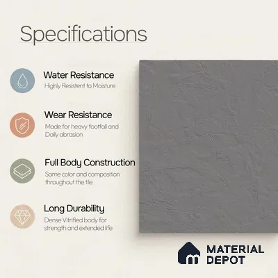 Plain Wall & Floor Tile TL 11640 B Slate Fjord | 2 ft x 2 ft Punch Matte Finish Full Body Vitrified Tile - 9 mm | Suitable For Bathroom, Balcony, Courtyard