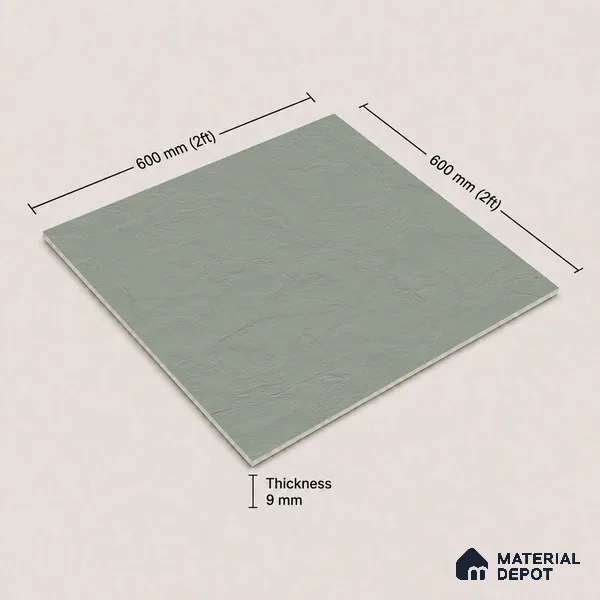 Plain Wall & Floor Tile TL 11641 Verdant Quarry | 2 ft x 2 ft Punch Matte Finish Full Body Vitrified Tile - 9 mm | Suitable For Bathroom, Balcony, Courtyard