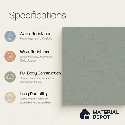 Plain Wall & Floor Tile TL 11641 Verdant Quarry | 2 ft x 2 ft Punch Matte Finish Full Body Vitrified Tile - 9 mm | Suitable For Bathroom, Balcony, Courtyard
